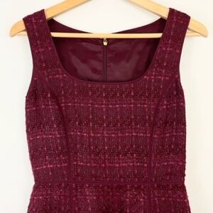Tory Burch Drew Tweed Sheath Dress Maroon Dark Plum Square Neck